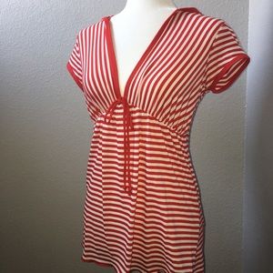 Red &white striped Long T-shirt blouse by Judy Knapp